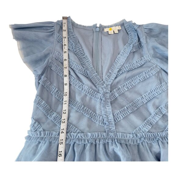 Boden Women Tulle Light Blue Flutter Sleeve Midi Dress Mesh Fabric Women US 8P - Picture 8 of 13